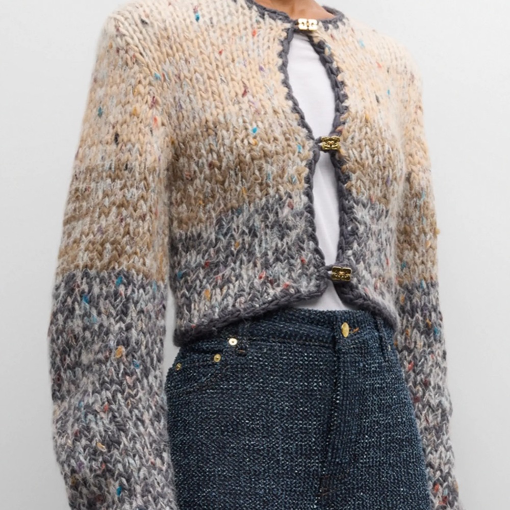 NWT $475 Ganni Marled Hand-Knit Cropped Cardigan - Picture 2 of 7